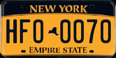 NY license plate HFO0070