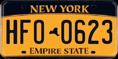 NY license plate HFO0623