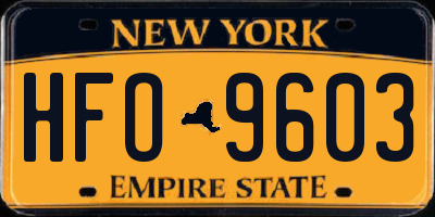 NY license plate HFO9603