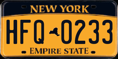 NY license plate HFQ0233