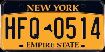 NY license plate HFQ0514