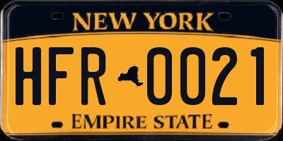 NY license plate HFR0021