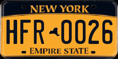 NY license plate HFR0026