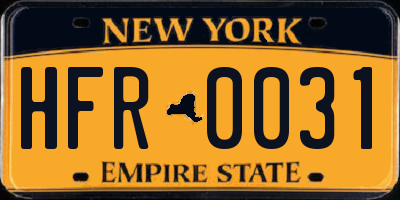 NY license plate HFR0031