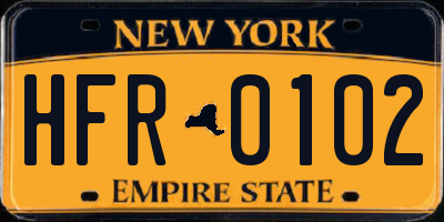 NY license plate HFR0102