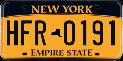 NY license plate HFR0191