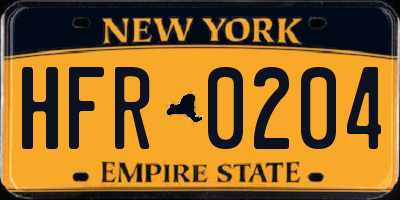 NY license plate HFR0204
