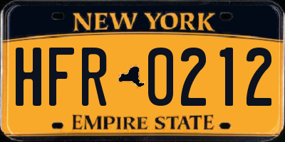 NY license plate HFR0212