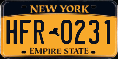NY license plate HFR0231
