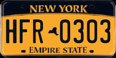 NY license plate HFR0303