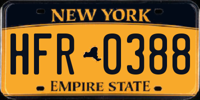 NY license plate HFR0388