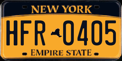 NY license plate HFR0405
