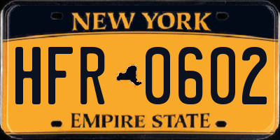 NY license plate HFR0602