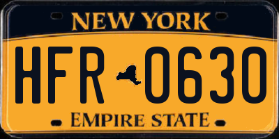 NY license plate HFR0630