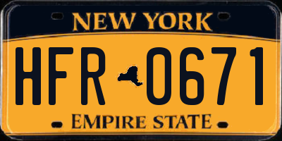 NY license plate HFR0671
