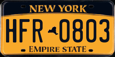 NY license plate HFR0803