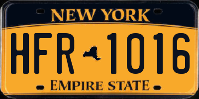 NY license plate HFR1016