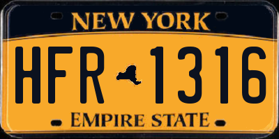 NY license plate HFR1316