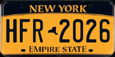 NY license plate HFR2026
