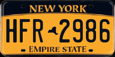 NY license plate HFR2986