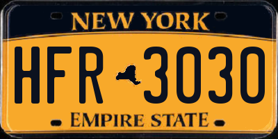 NY license plate HFR3030