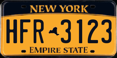 NY license plate HFR3123