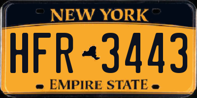 NY license plate HFR3443