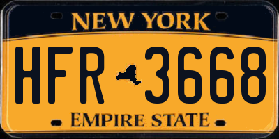 NY license plate HFR3668