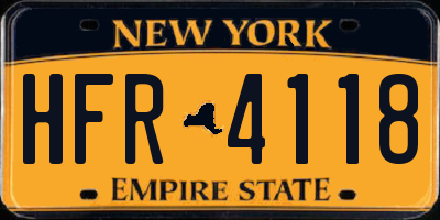 NY license plate HFR4118