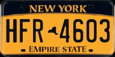 NY license plate HFR4603