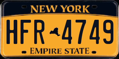 NY license plate HFR4749
