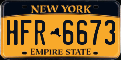 NY license plate HFR6673