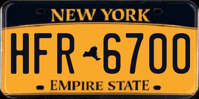 NY license plate HFR6700