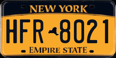 NY license plate HFR8021