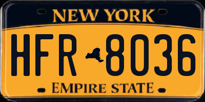 NY license plate HFR8036