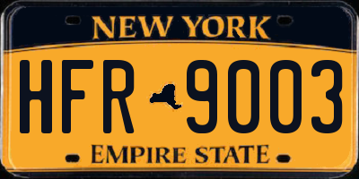 NY license plate HFR9003