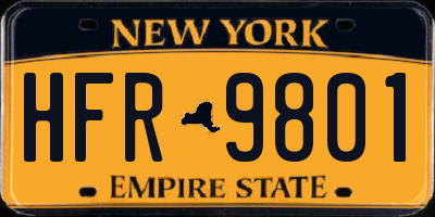 NY license plate HFR9801