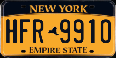 NY license plate HFR9910