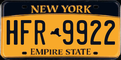 NY license plate HFR9922