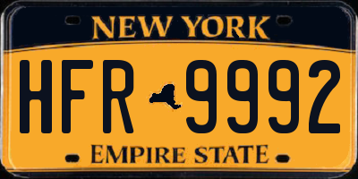 NY license plate HFR9992