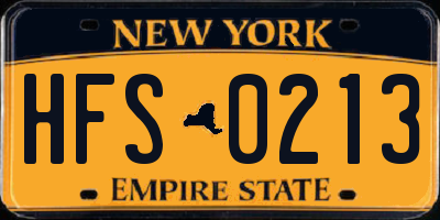 NY license plate HFS0213