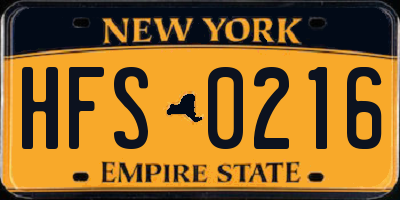 NY license plate HFS0216