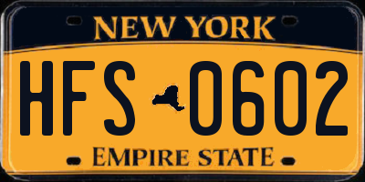 NY license plate HFS0602
