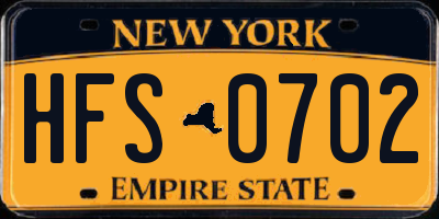 NY license plate HFS0702