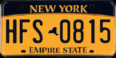 NY license plate HFS0815