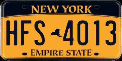 NY license plate HFS4013