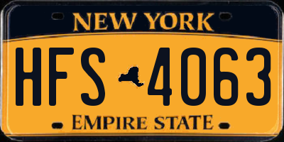 NY license plate HFS4063