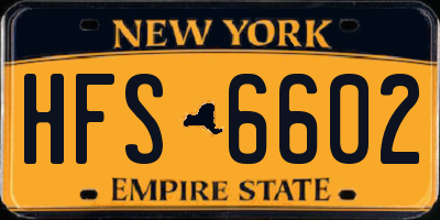 NY license plate HFS6602