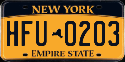 NY license plate HFU0203