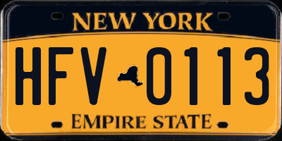 NY license plate HFV0113